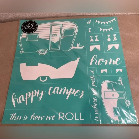 Chalk Couture Happy Camper Transfer, Size D 18x18, Camping Outdoors RV Sport New - Picture 4 of 4